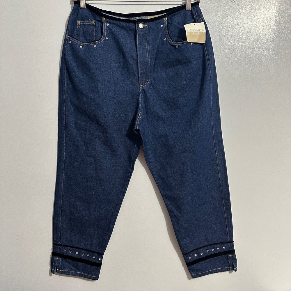 Liz Claiborne velvet group capri jeans with rhinestones and velvet size 16 NWT